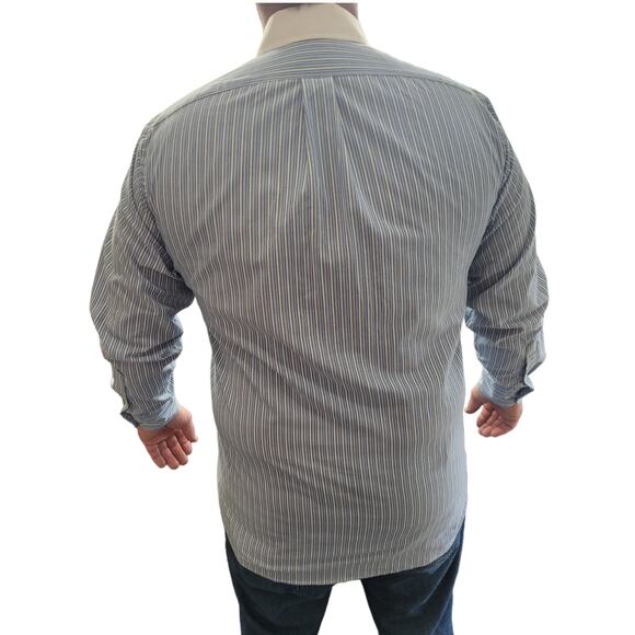 Eagle Shirtmakers Oxford Pinstripe Button Front Dress Shirt Mens L 15 32/33 - Picture 9 of 10
